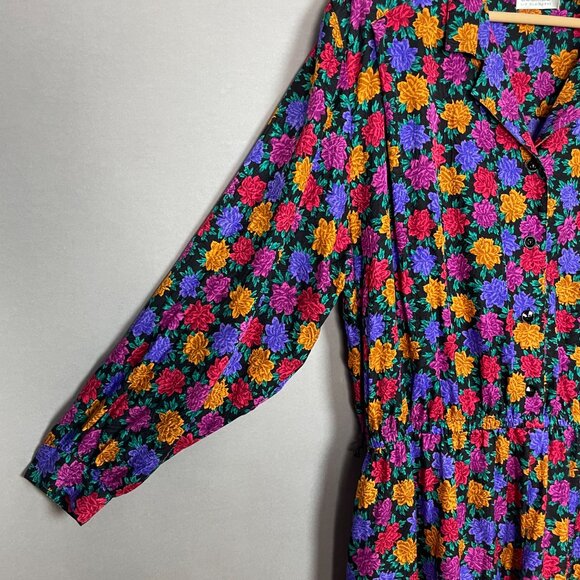 Vintage Silk Dress Floral Plus Size 22P 22 Petite Long Sleeves Liz Claiborne - Picture 10 of 12